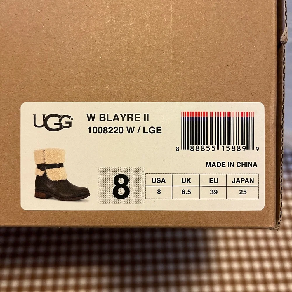 UGG Women's Black and Cream Shearling Boots - Picture 4 of 4